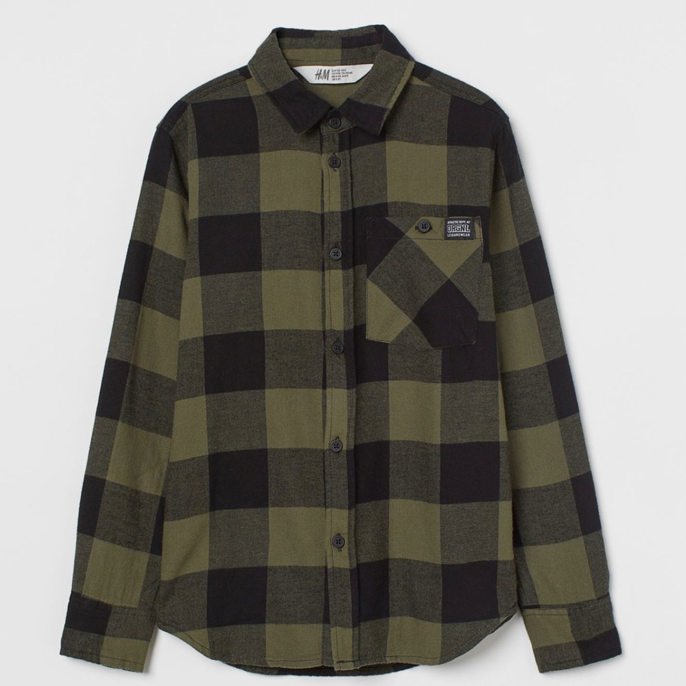 H&M Boys Plaid Button Up Shirt NWT Sz 14